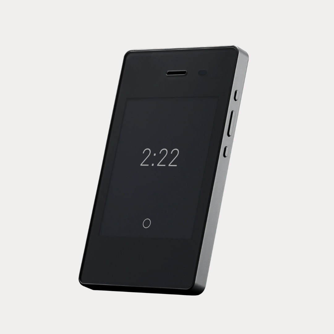 Light Phone II minimalist phone angled front view showing simple interface