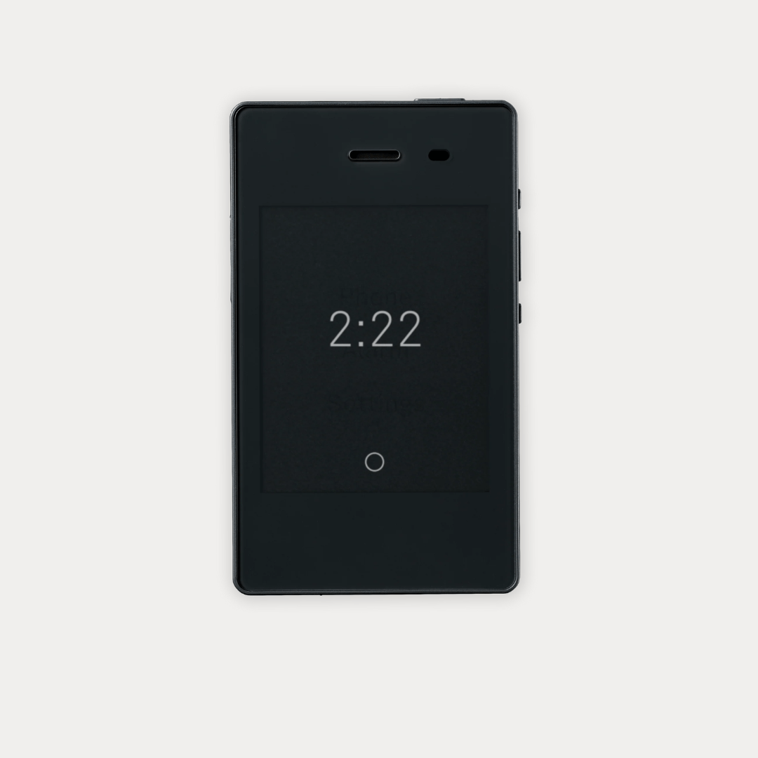 Light Phone II minimalist phone front view with simple black and white interface