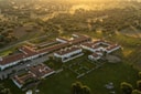 Aerial view of São Lourenço do Barrocal estate surrounded by vineyards and countryside.