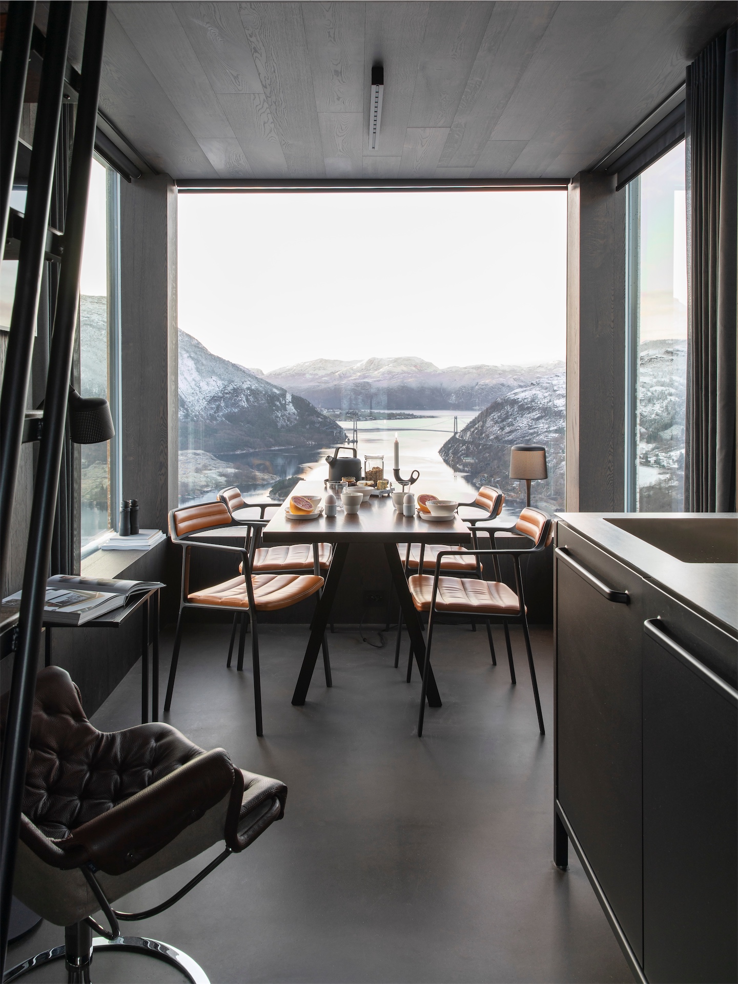 Vipp Bolder dining area panoramic fjord view