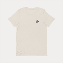 Unisex travel t-shirt in heather dust with Here & Away embroidered logo