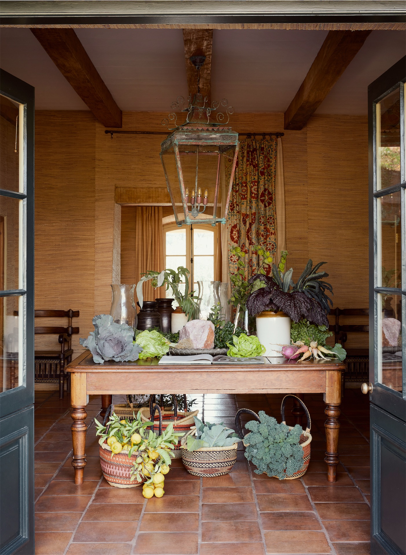Sterrekopje Farm Entrance Hall Harvest Table With Seasonal Produce And Lantern
